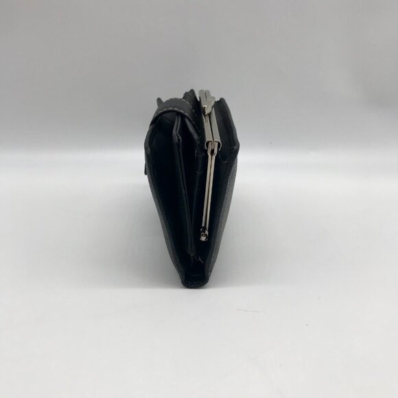 Black Leather Bi-Fold Wallet With Framed Kisslock Compartment - Picture 3 of 13